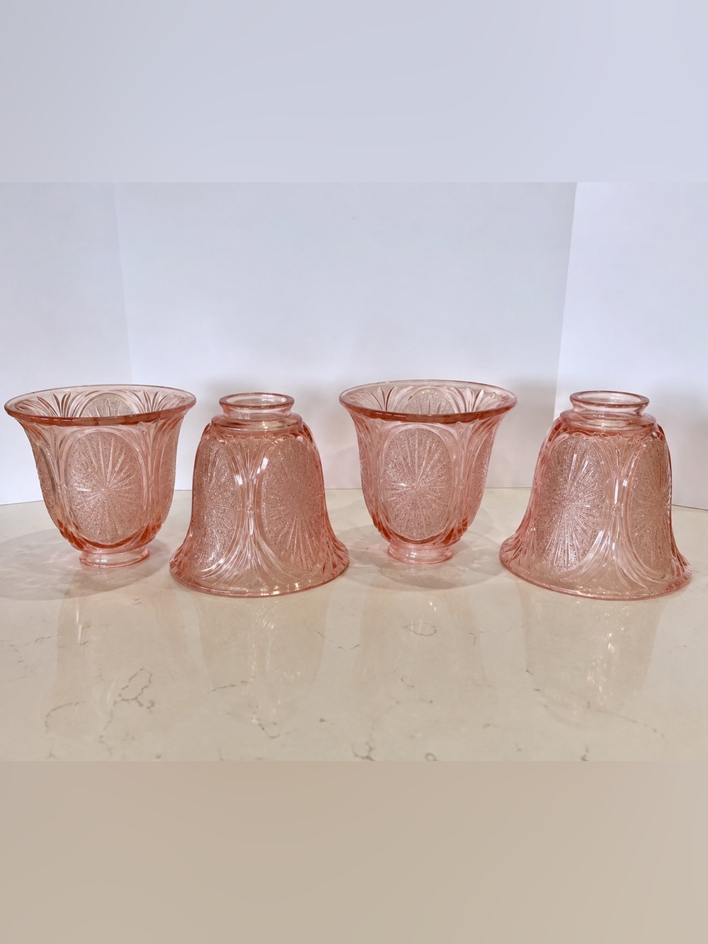 Vintage Brooke Crescent Pink Glass Starburst Lamp Shades Set of 4
